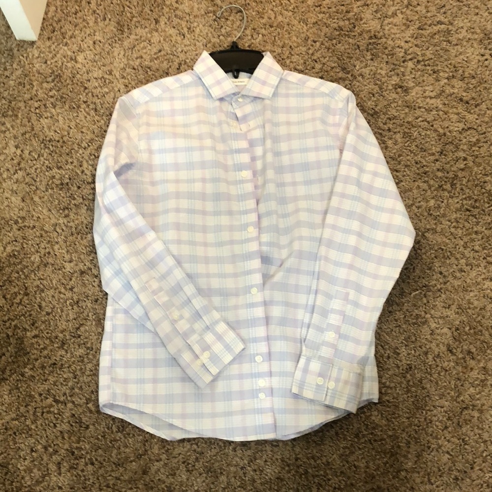 Blue and white dress shirt, size 12
